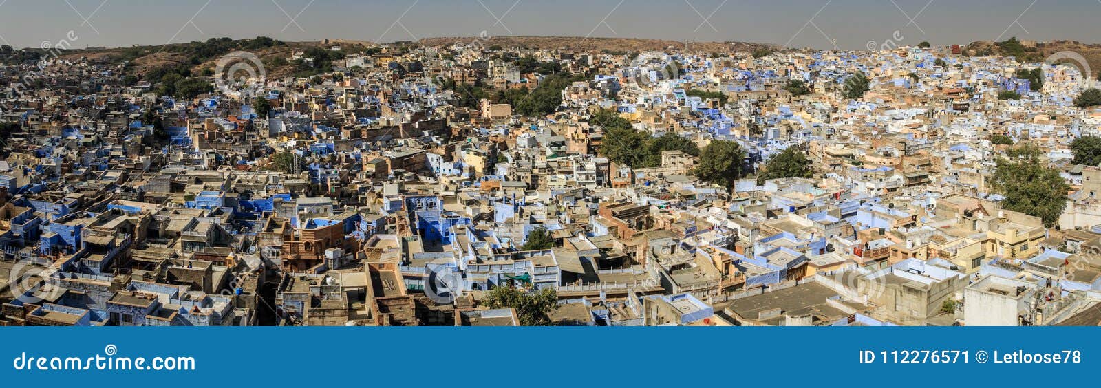 panoramic view on the the blue city from the mehrangarh mehran fort, jodhpur, rajasthan, india